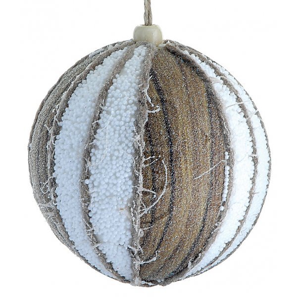 Χριστουγεννιάτικη Μπάλα Λευκή με Μπίλιες και Φλοιό Ξύλου (8cm)